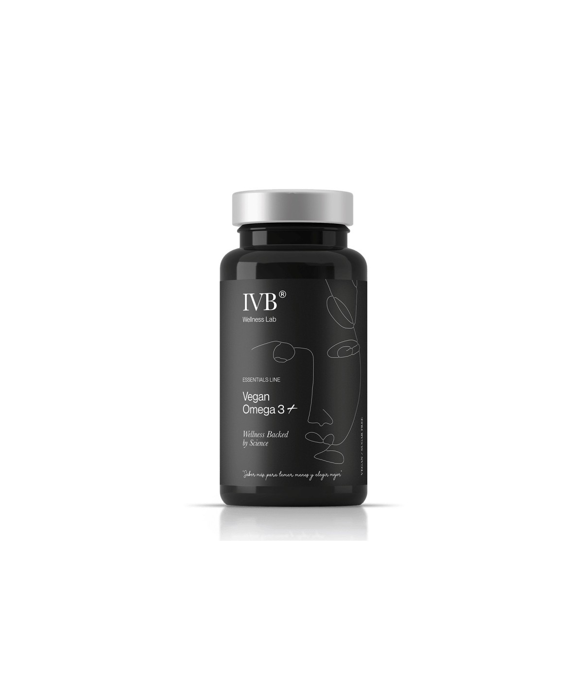 Complemento alimenticio IVB Vegan Omega 3+ para salud cardiovascular y cognitiva.